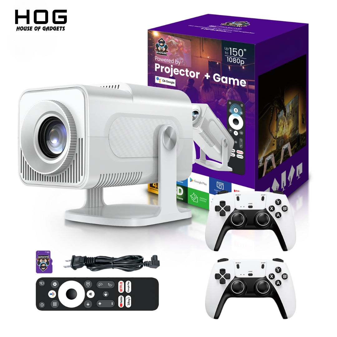 HCS350  Android plus Game Projector Support 8K with Two Heavy Built Wireless Controllers