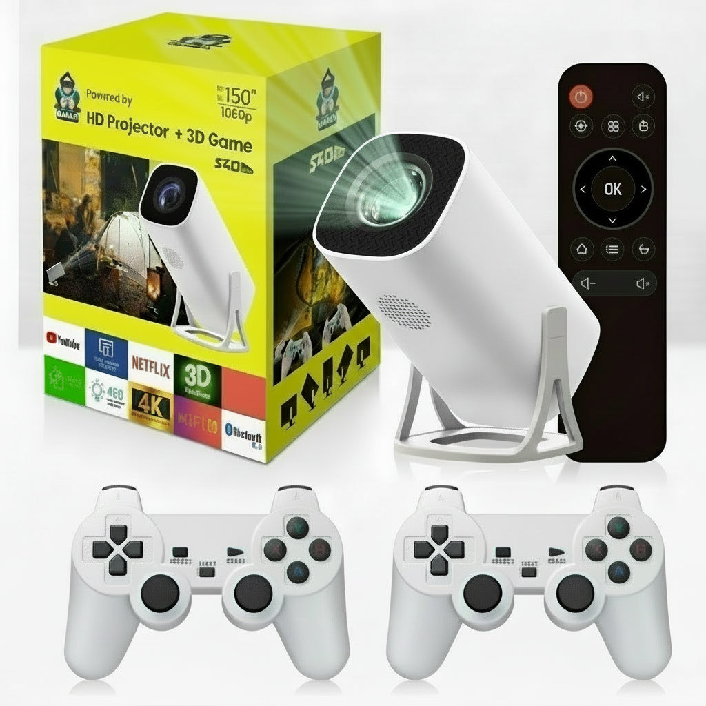 S40 Max Android plus Game Projector Support 8K with Two Wireless Controllers