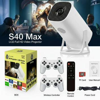 S40 Max Android plus Game Projector Support 8K with Two Wireless Controllers