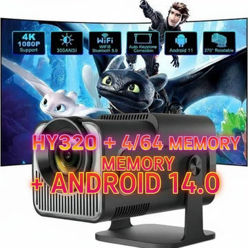 HY320 4K Android 14 Mini Projector Native 1080P 390ANSI Memory 4_64 Dual Wifi6 BT5.0 1920*1080P Cinema portable Projector